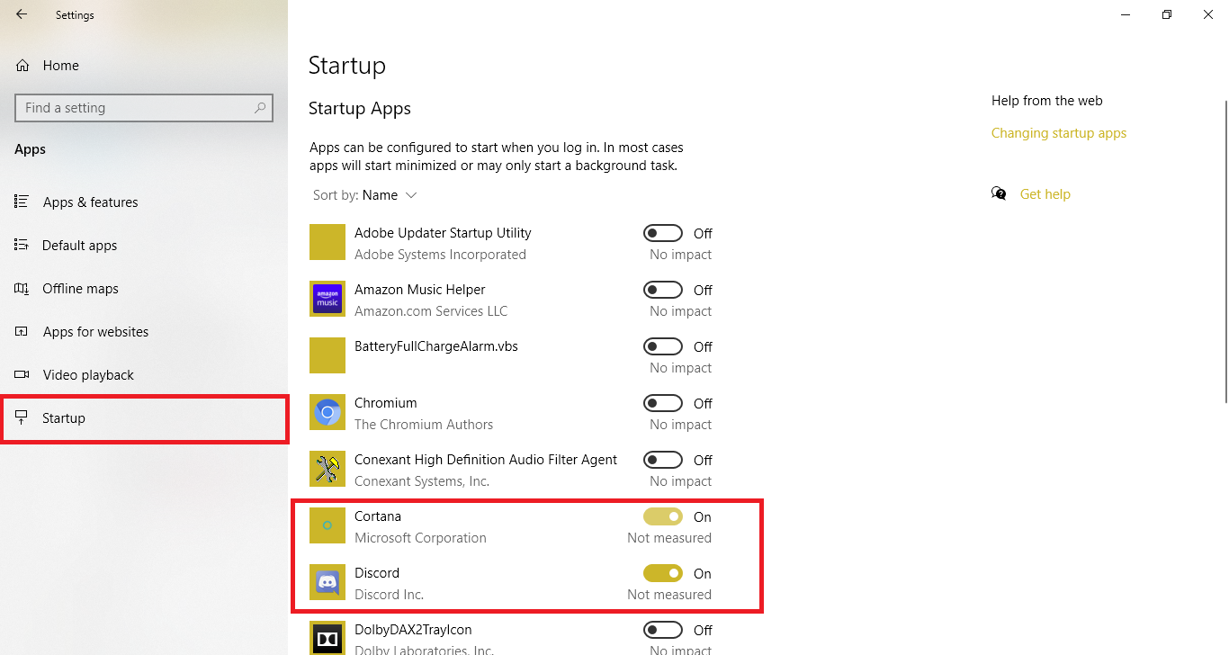 turn off startup apps windows 10 settings