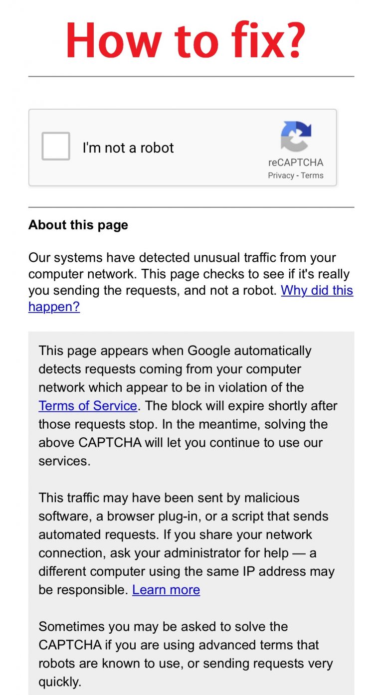 Fix "Google: Unusual traffic from computer network" Captcha