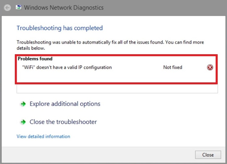 WiFi doesn't have valid IP configuration error windows 10