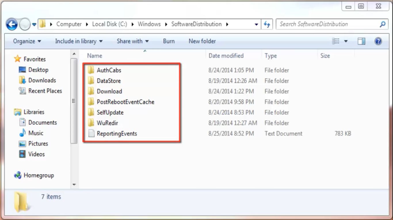 empty software distribution folder