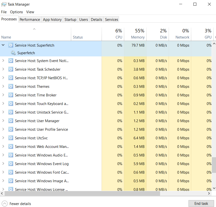 Superfetch in Task manager