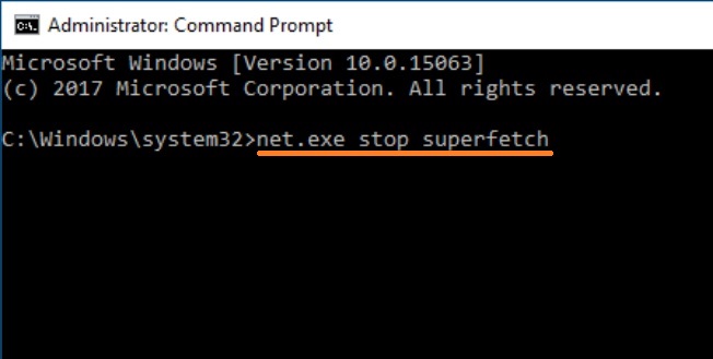 Type the command to disable Superfetch