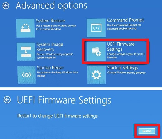 windows 10 bios uefi firmware settings