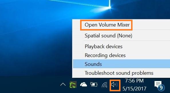 Tap on Open Volume Mixer