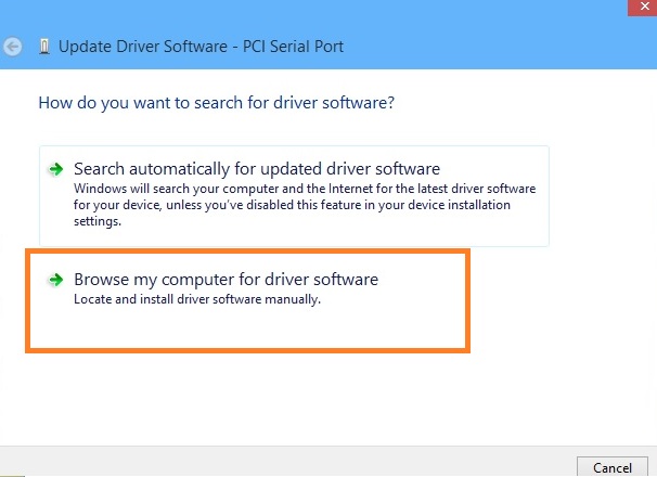 Tap on the Browse my computer for driver software