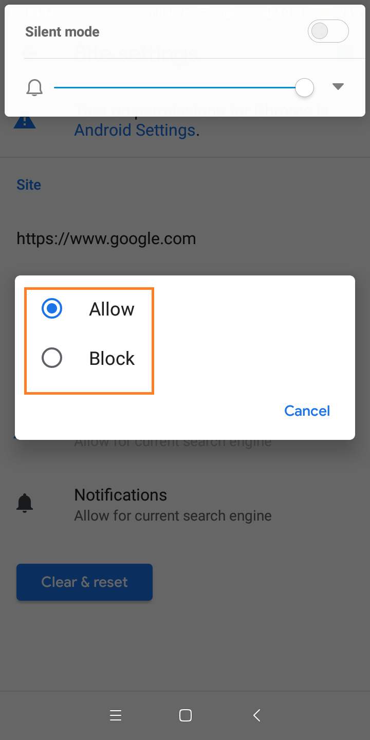 Tap on Allow or Block option 