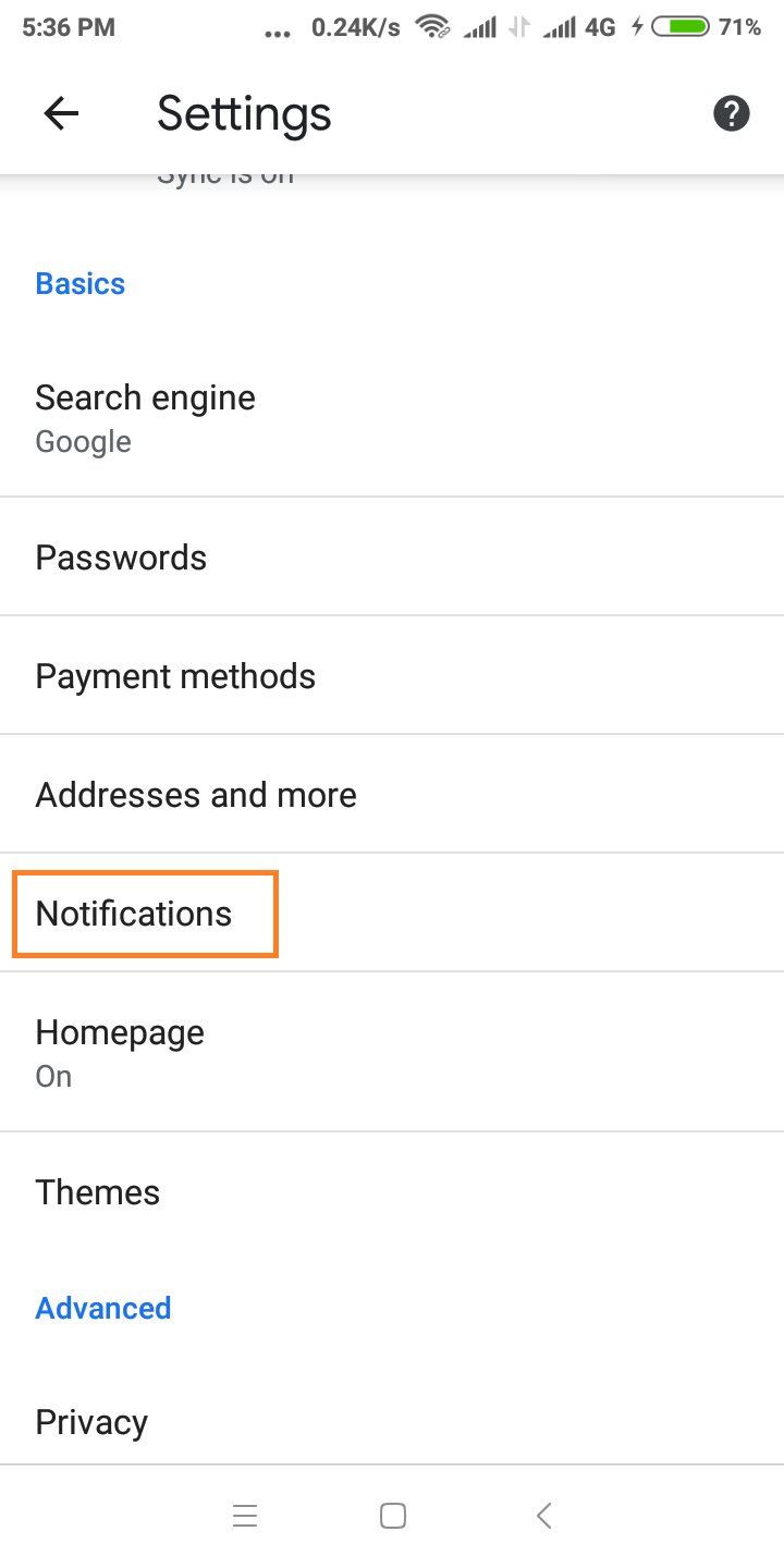 Chrome Notification Settings
