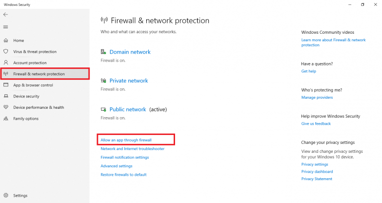 Allow an app through firewall где