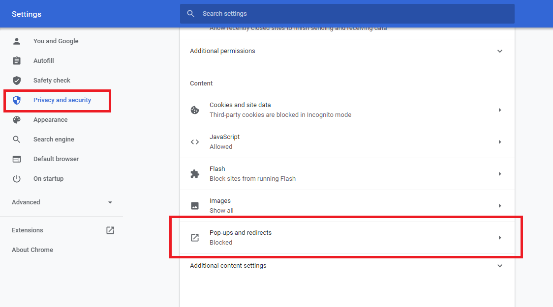how to change pop up blocker settings in google chrome