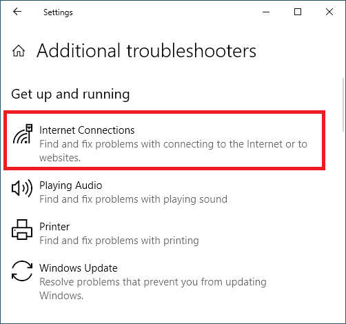internet connections troubleshooter