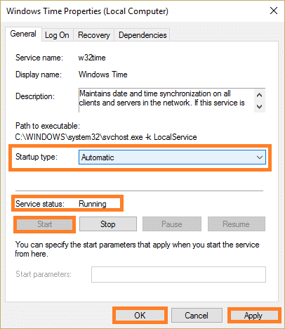 Set Windows Time Service to Automatic