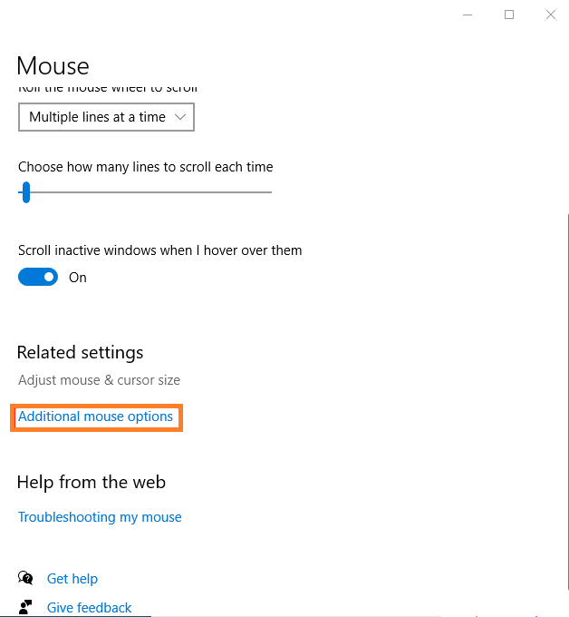 Tap on Additional mouse options
