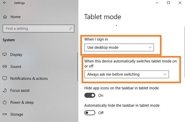 how to turn off Tablet mode on Windows 10
