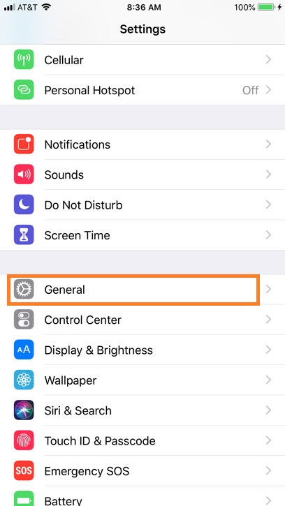 tap on General option