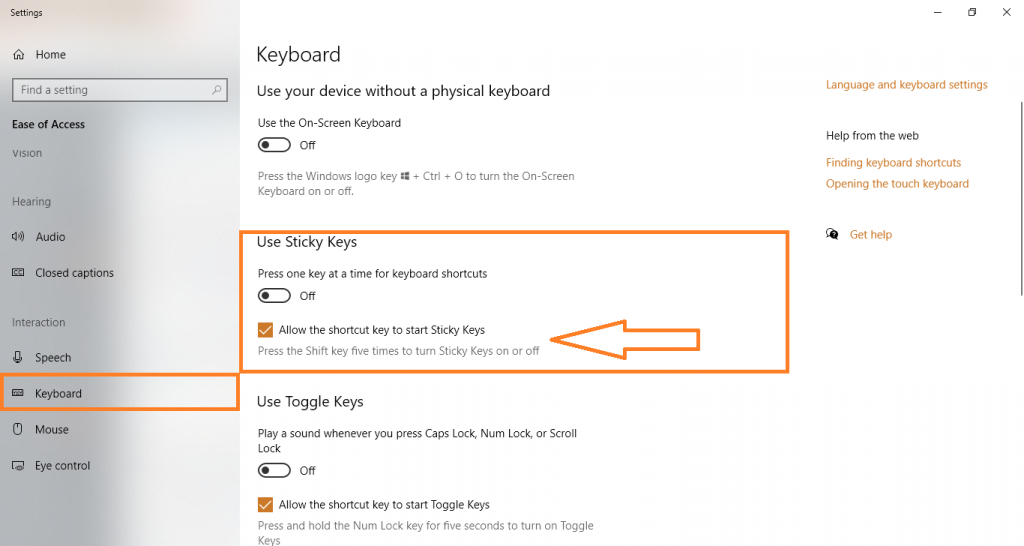 how to turn off sticky keys in windows 8