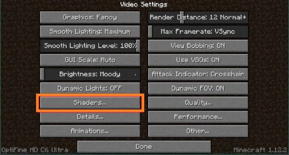 Tap on Shaders option