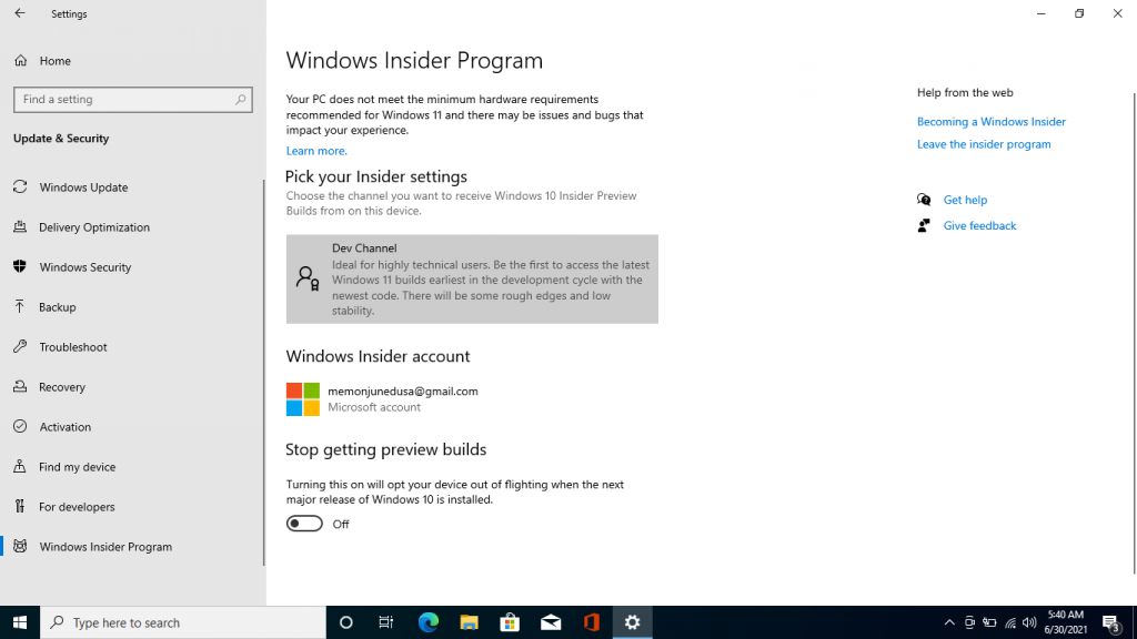 windows insider program joined