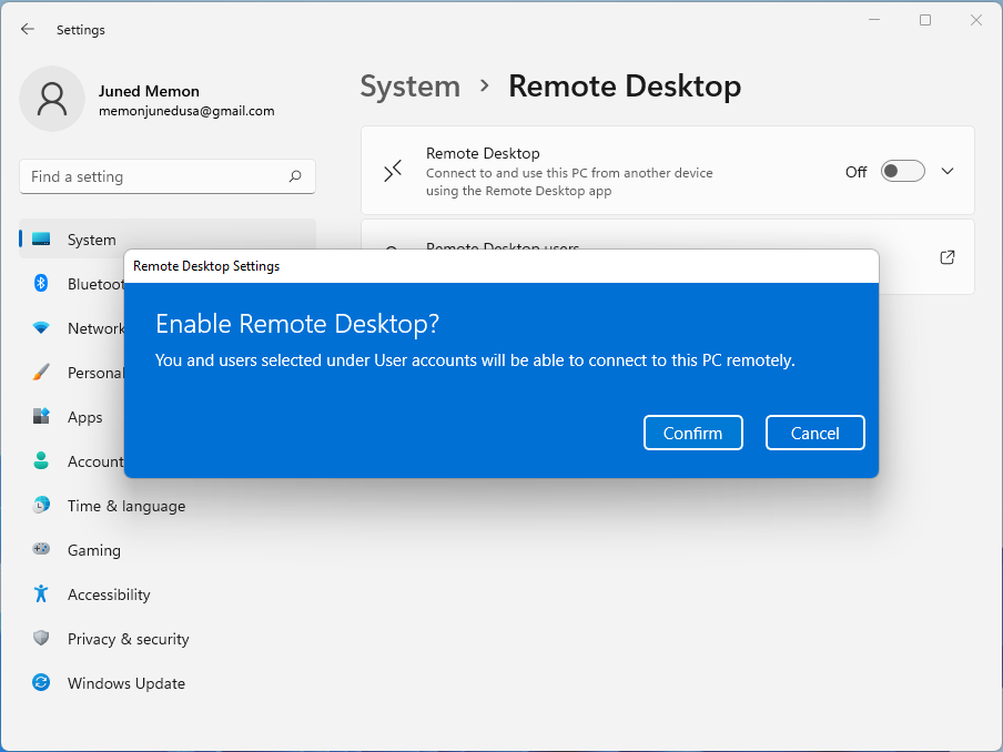 enable remote desktop windows 11