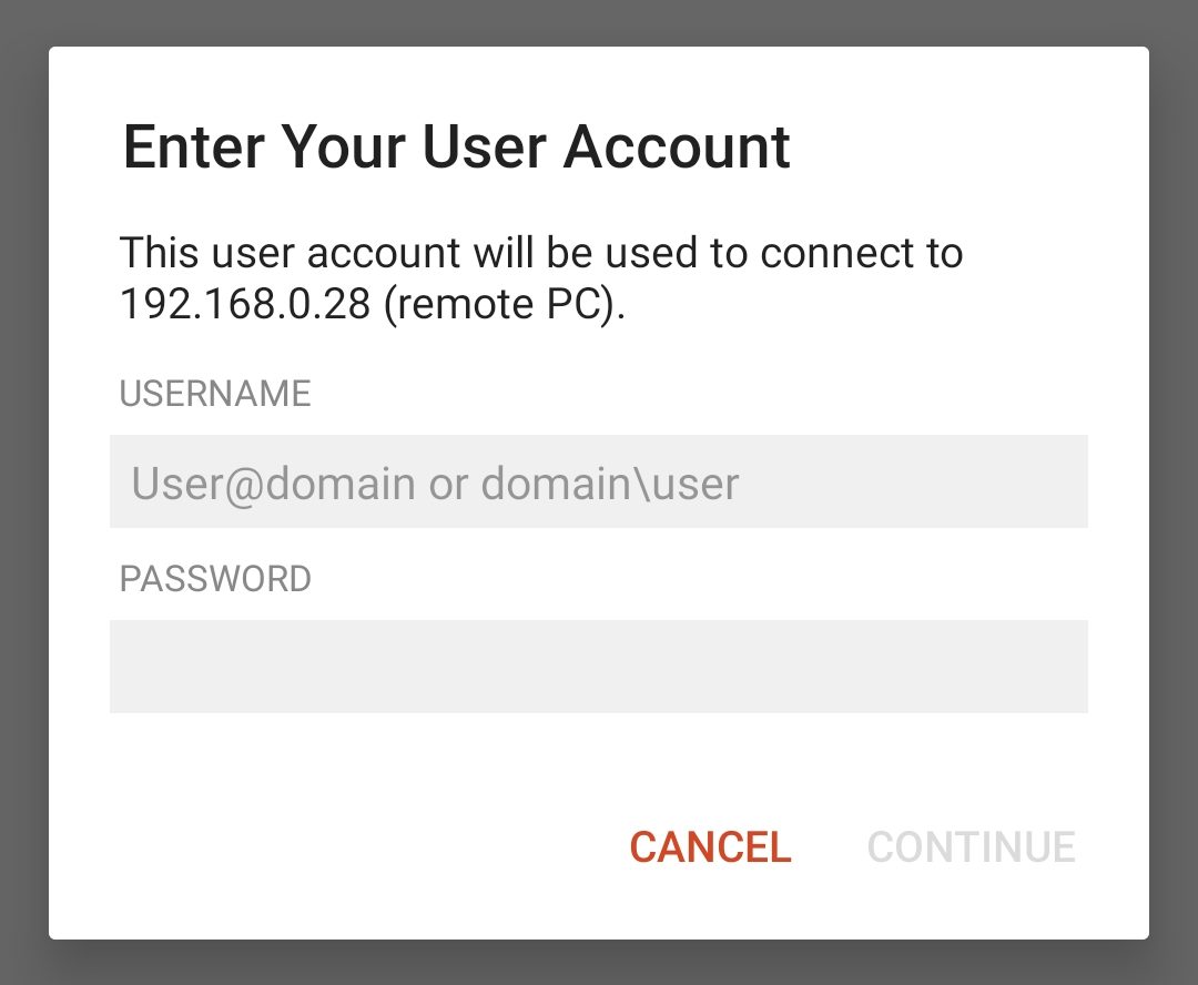 remote desktop username and pasword