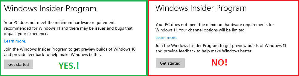 windows insider program with windows 11 compatible message