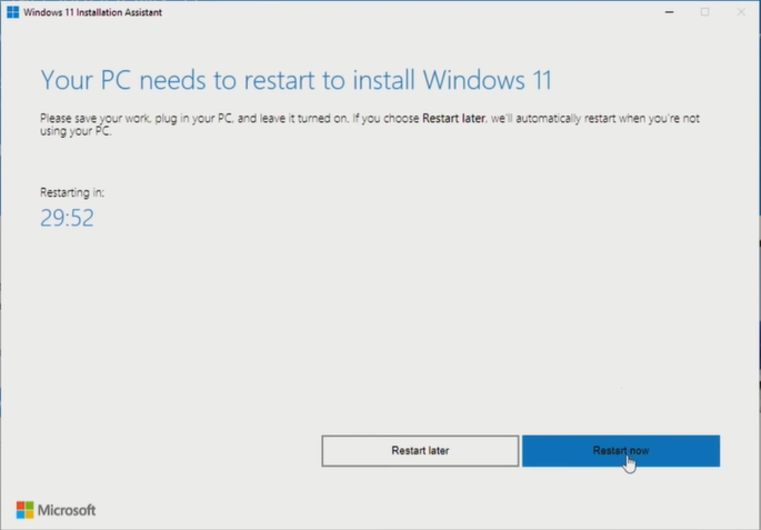 your pc need to restart to install windows 11