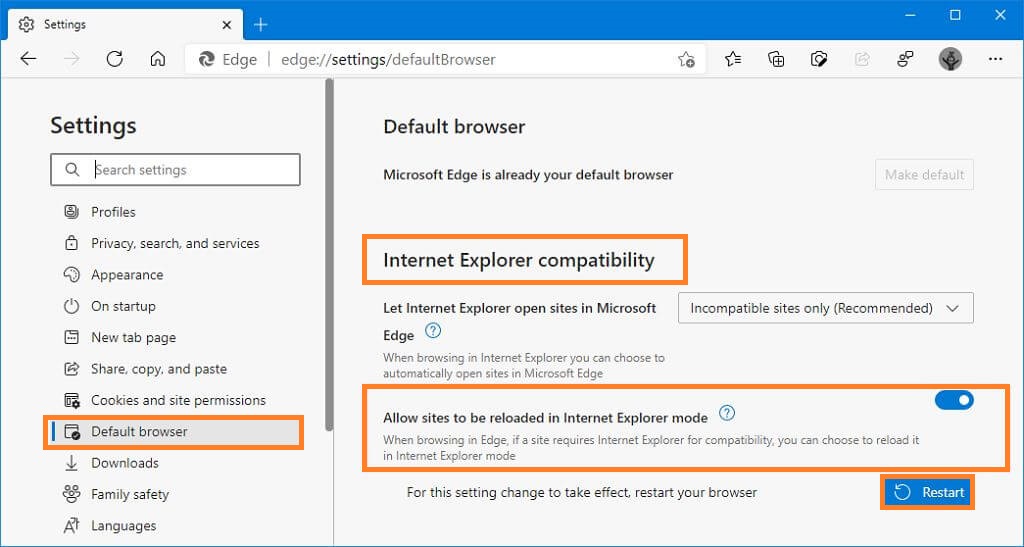 Enable IE Mode in Edge on Windows 11