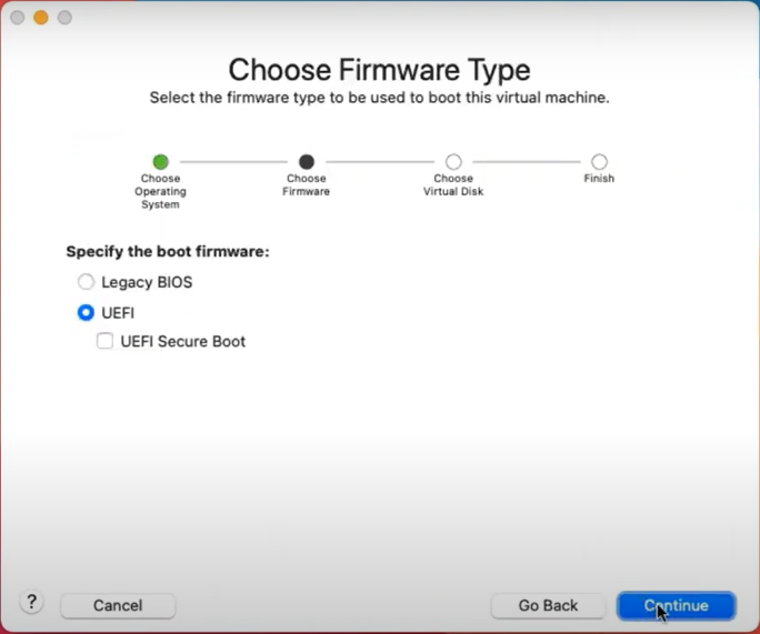 choose uefi firmware