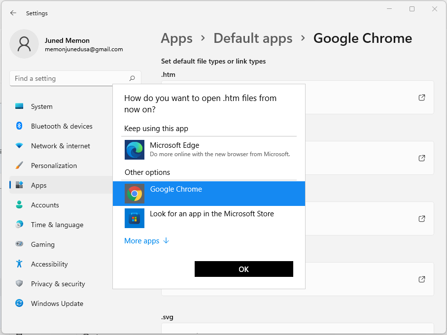 make google chrome default windows 11