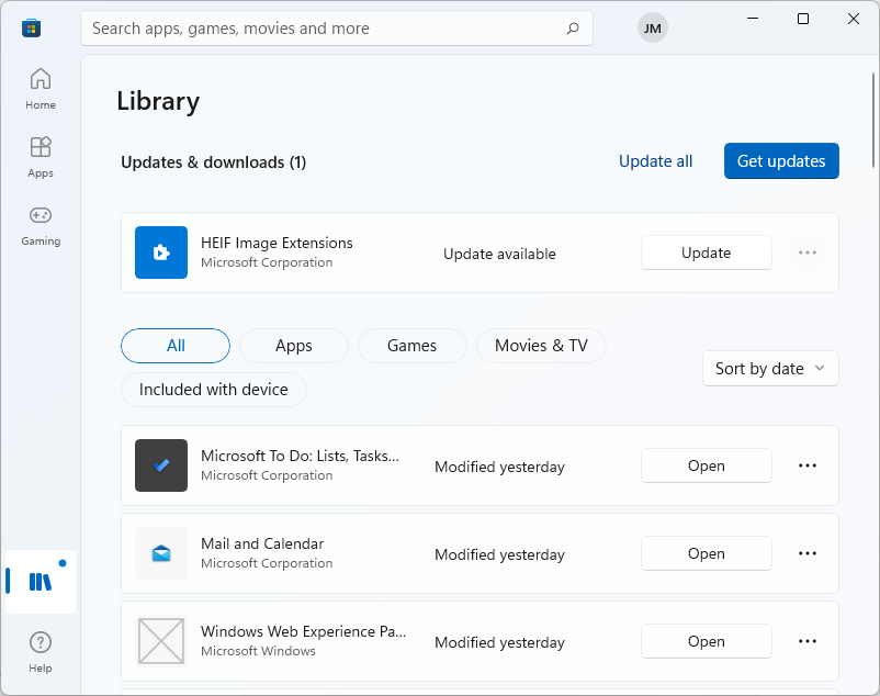 microsoft store library get updates