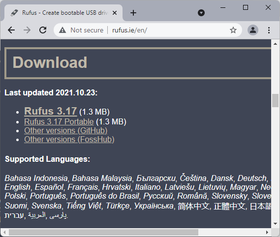 rufus 3.17 version or higher
