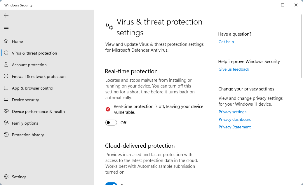 turn off real-time protection windows 11