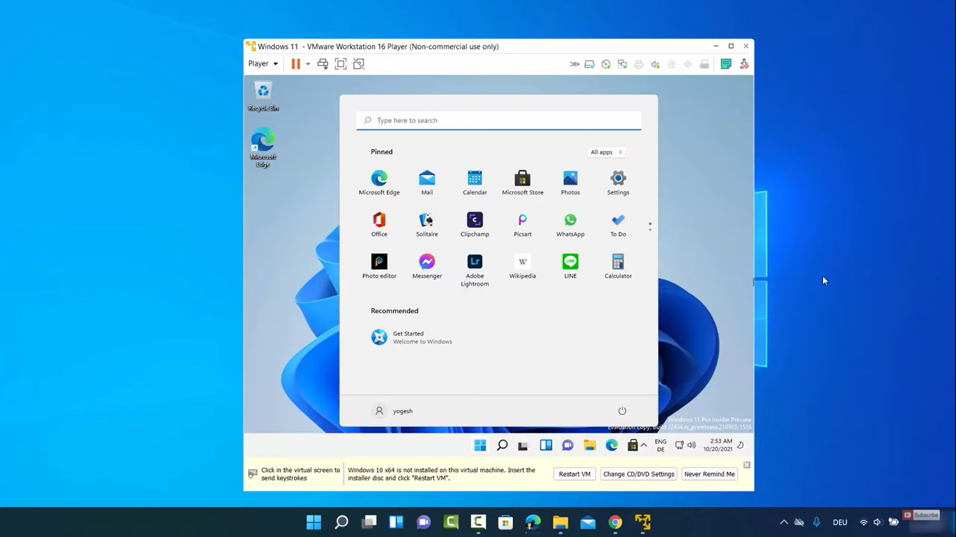 vmware workstartion fusion windows 11 start menu