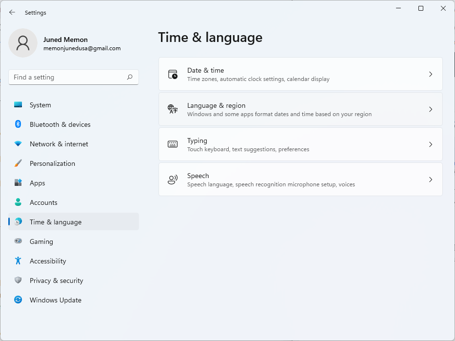 windows 11 time and language date region country