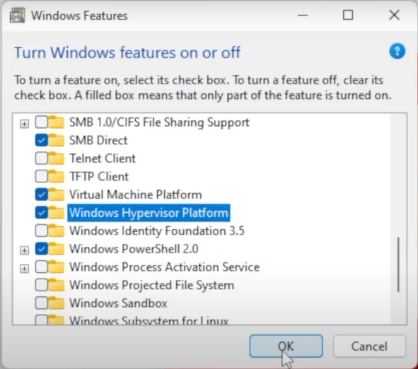windows hypervisor platform virtual machine platform