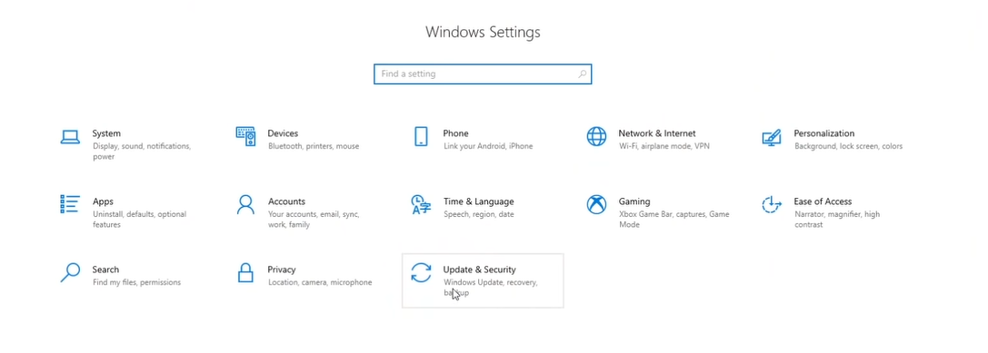 Update and security windows 10