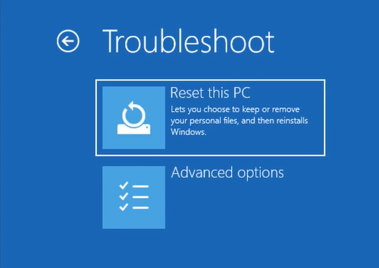 reset this pc windows 11 recovery environment