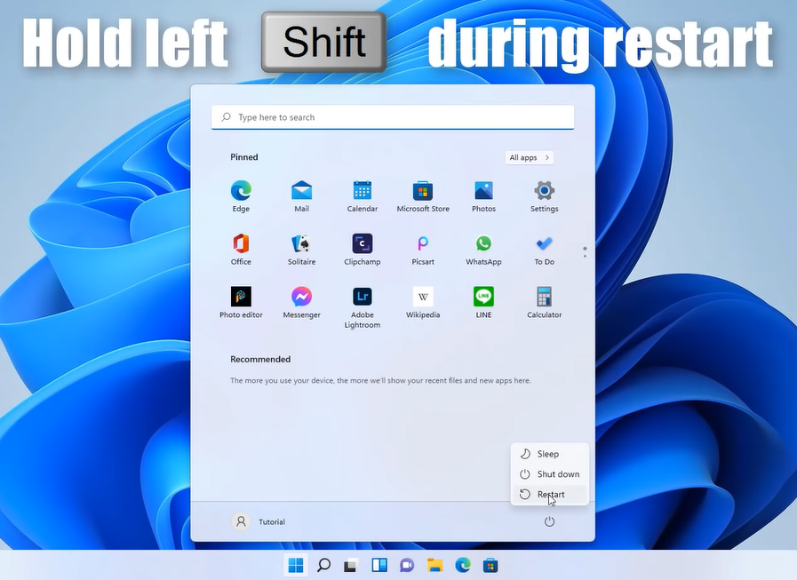 shift restart windows 11 recovery environment