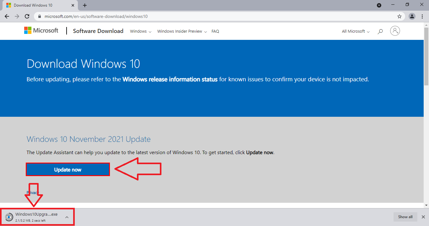 update now windows 10 november 2021 update