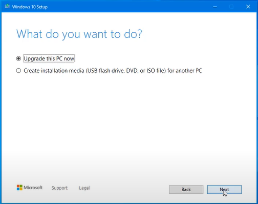 windows 10 media creation tool upgrade this pc now