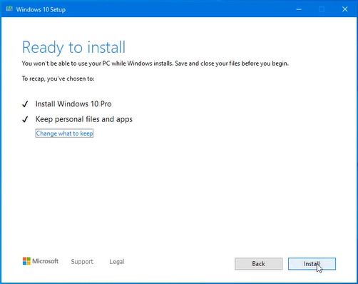 windows 10 media creation tool what to keep install