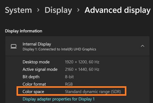 Check display supports HDR