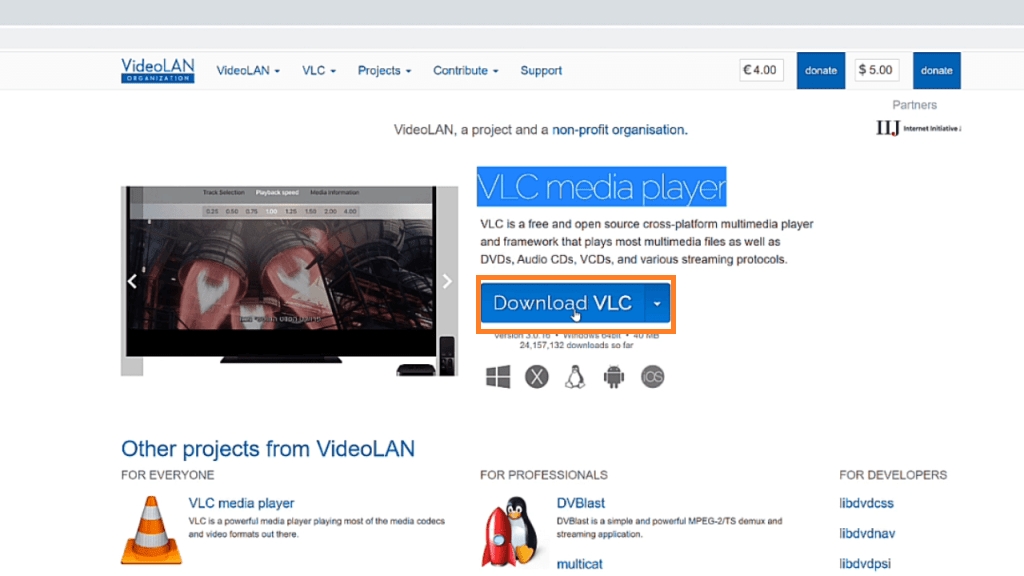 Download VLC Media Player from its Website