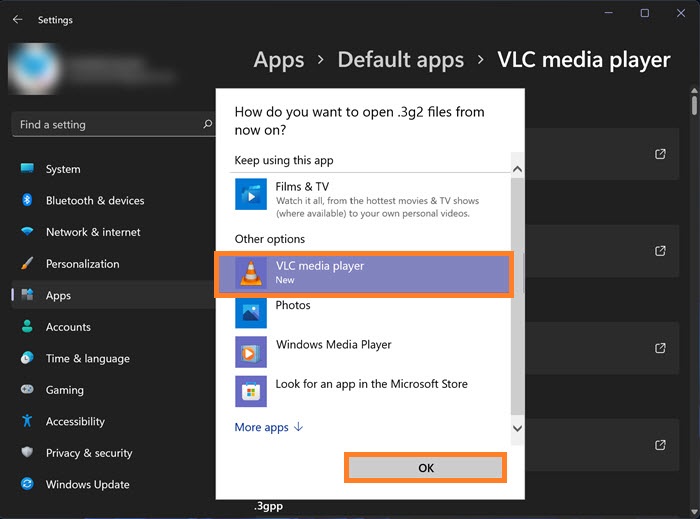 Make VLC Media Player default on Windows 11