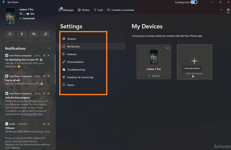 Android Settings on Windows 11