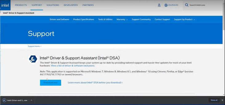 download intel driver suport assistant windows 11