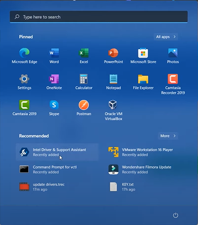 launch intel driver support assistant from start menu