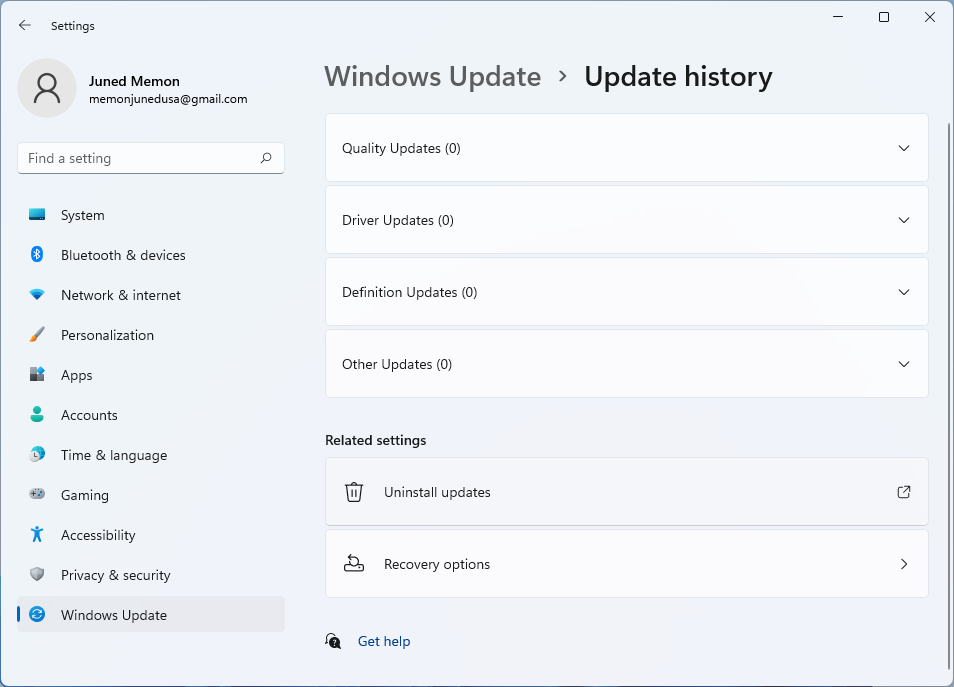 update history windows 11