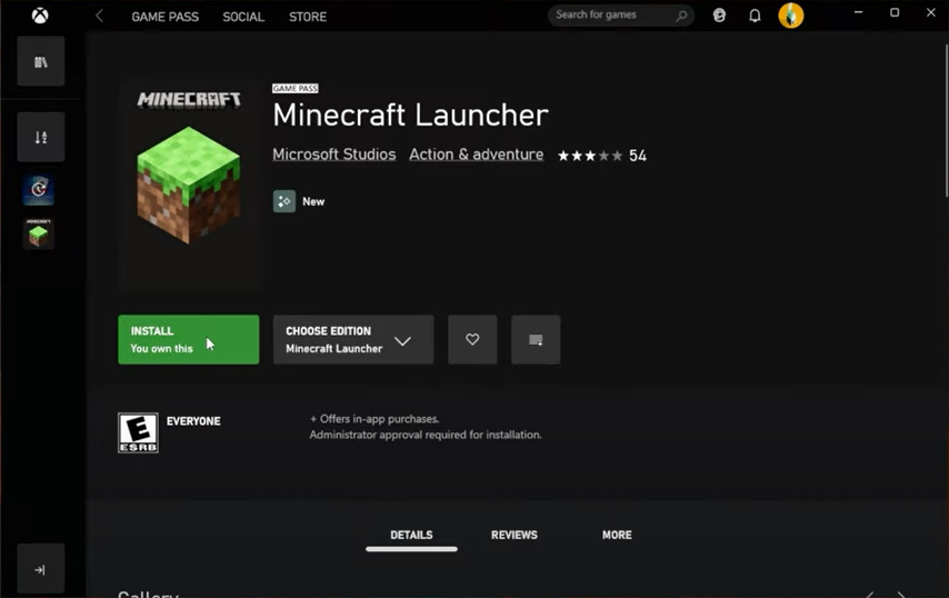 install minecraft launcher xbox app