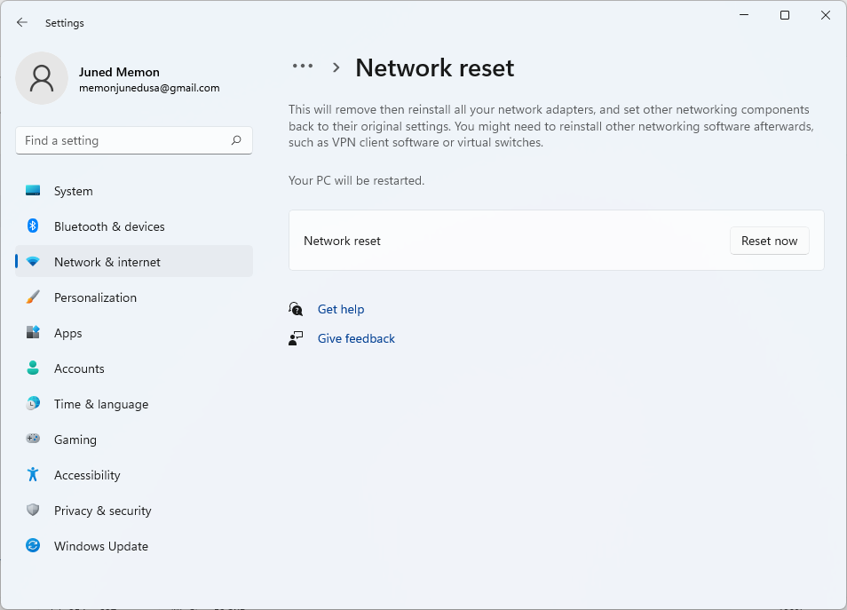 network reset now