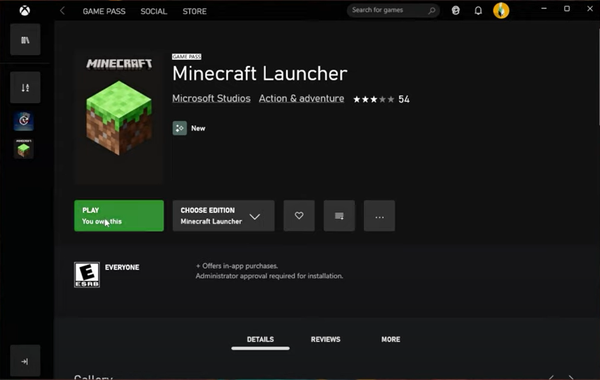 play minecraft launcher xbox app